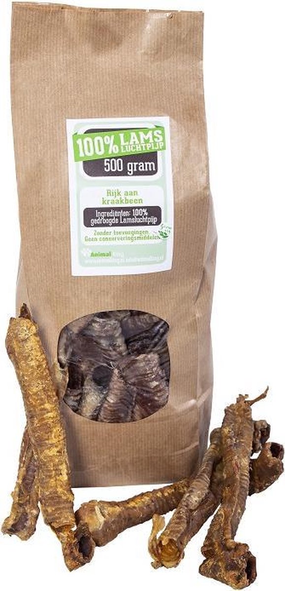 Lamsluchtpijp-500 gram-hondensnacks-Animal King -gratis Animal King snackje erbij