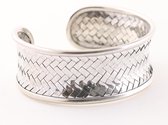 Brede gevlochten zilveren klemarmband