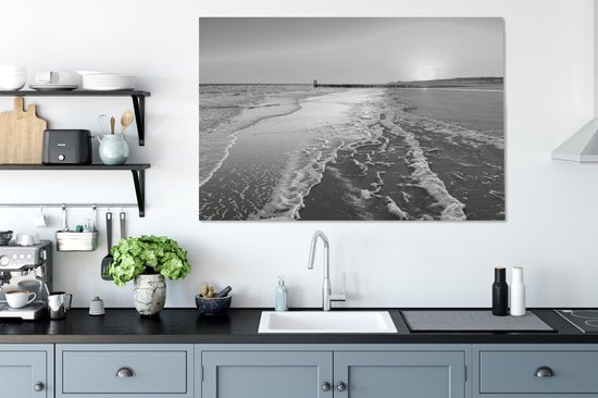 Peinture sur toile La plage de Domburg - noir et blanc - 120x80 cm - Décoration murale