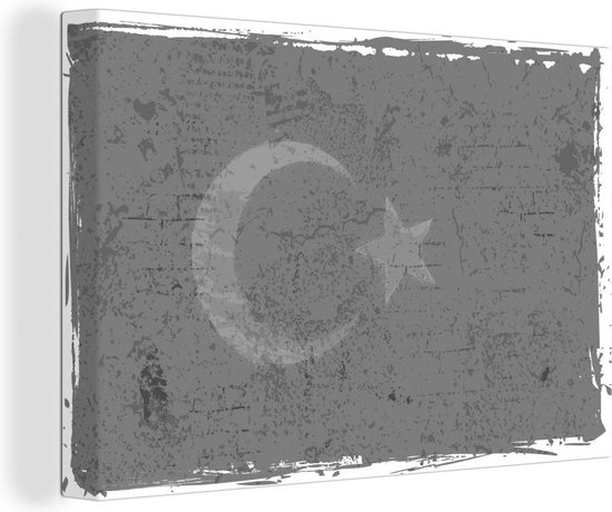 Canvas Schilderij Illustratie van de vlag van Turkije als streetart - zwart wit - 60x40 cm - Wanddecoratie