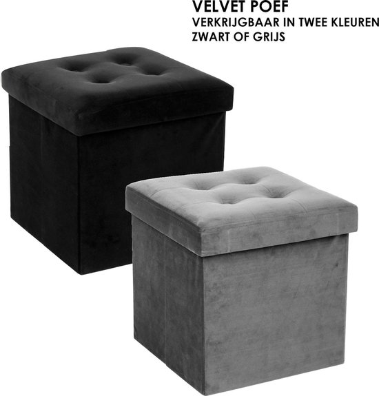 Hocker met opbergruimte - Opbergpoef - Zwart Velvet - H38 x B38 cm | bol.com