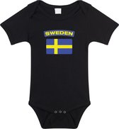Sweden baby rompertje met vlag zwart jongens en meisjes - Kraamcadeau - Babykleding - Zweden landen romper 92 (18-24 maanden)