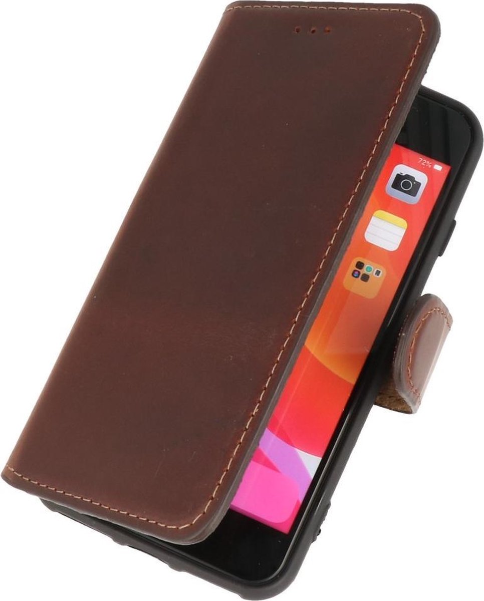 GALATA® Echte lederen book wallet (Zwart TPU) - Apple iPhone 7 / 8 - Antiek bruin