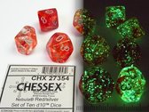Chessex Nebula Red/silver Luminary D10 Dobbelsteen Set (10 stuks)