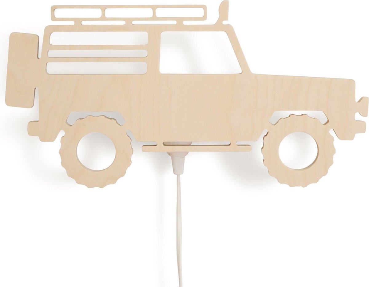 Houten wandlamp kinderkamer | 4x4 Jeep - blank | toddie.nl