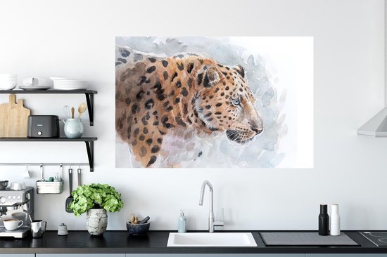 Stickers muraux - Léopard - Aquarelle - Blauw - 120x80 cm - Feuille adhésive