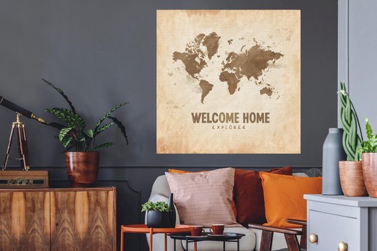 Stickers muraux - Welcome Home - Carte du Wereldkaart - Citation - 100x100 cm - Film Adhésif XXL