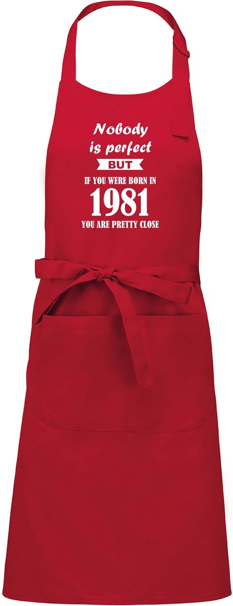Mijncadeautje - Luxe schort - Nobody is perfect - 1981 - rood