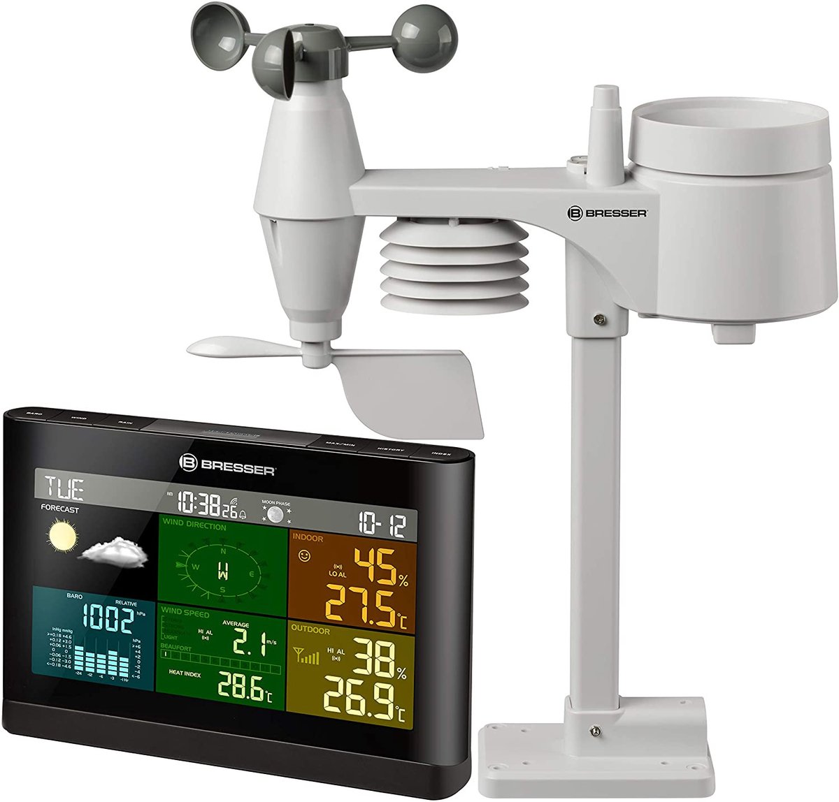 Bol.com Bresser Weerstation - Met 5-in-1 Multifunctionele Buitensensor - Regen- en Windmeter - Zwart aanbieding