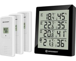 Bresser Weerstation - Temeo Thermo- en Hygrometer - Zwart incl. 3 Sensoren - Voor Binnen en Buiten