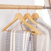 Houten kleerhanger, set van 20, pakhanger, houten hanger, anti-slip, inkepingen in de schouder, 360° draaibare haak in roségoud, voor jassen, shirts, broeken, natuurlijke kleur HMRW001N01