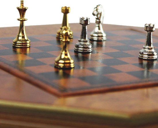 Thumbnail van een extra afbeelding van het spel Houten miniatuur schaakset met opbergruimte