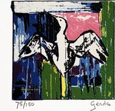 Bax Kunst - Schilderij - Creatief Doosje Gerda Hulsinga - Zwart, Wit, Groen, Blauw En Roze - 12.5 X 11.5 Cm