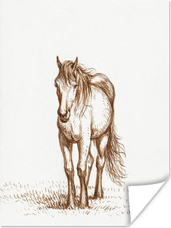 Poster Staand paard, van voren - schilderij van Jean Bernard - 90x120 cm
