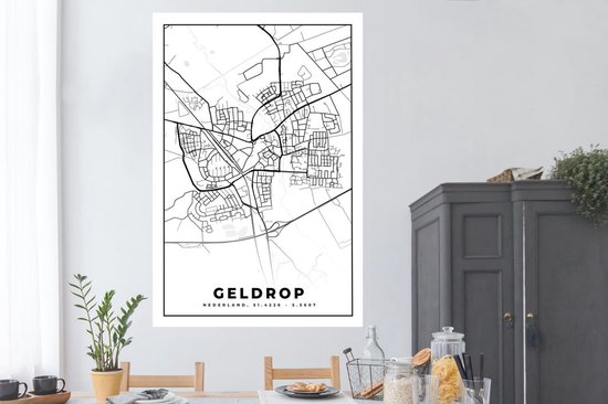 Poster Carte - Geldrop - Zwart - Wit - 120x180 cm XXL