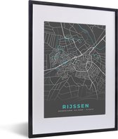 Fotolijst incl. Poster - Plattegrond - Rijssen - Grijs - Blauw - 30x40 cm - Posterlijst - Stadskaart