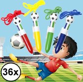 Decopatent® Uitdeelcadeaus 36 STUKS Voetbal Pennen met 4 Kleuren aan Koord - Traktatie Uitdeelcadeautjes voor kinderen - Speelgoed