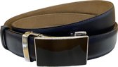 Riem donkerblauw leer met een automatische gesp - Automatische riem donkerblauw  - Maat 115 cm (Taillemaat tot 95 cm)