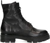 Manfield - Dames - Zwarte leren veterboots - Maat 40