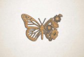 Wanddecoratie - Vlinder met bloemen - XS - 20x30cm - Eiken - muurdecoratie - Line Art