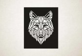 Line Art - Wolf vierkant 1 - S - 55x45cm - Zwart - geometrische wanddecoratie
