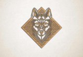 Line Art - Wolf 3 met achtergrond - S - 45x45cm - Eiken - geometrische wanddecoratie