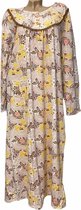 Dames nachthemd lang warm gevoerd met bloemenprint M geel/beige/bruin