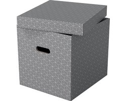 Esselte Home Duurzame Grote Kubusvormige Opbergdoos met Deksel - Set van 3 Stuks - 100% Gerecycled Karton en 100% Recyclebaar -  Grijs
