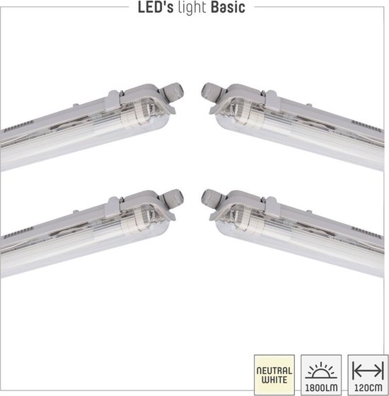 LED's Light - 4 x LED TL Armatuur met Buis - 18W 120cm 1800lm 4000K IP65