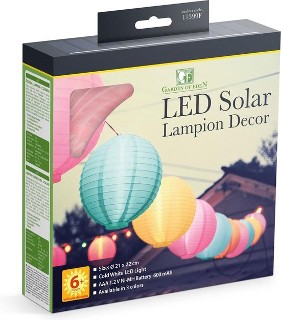Set van 3 - Stoffen Solar LED Tuinverlichting / Sfeerverlichting voor Buiten - Waterbestendig - Hangende Lampionnen - Op Zonne-Energie - ⌀ 21cm