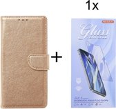 Bookcase Geschikt voor: Huawei P Smart 2021 - Goud - portemonnee hoesje met 1 stuk Glas Screen protector