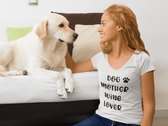 Dog Mother Wine Lover T-Shirt, Coole Mama T-shirts, Modieus Mama Shirts, Uniek Cadeau Voor Hondenmama, Unisex V-Hals T-shirts, D002-005W, XXL, Wit