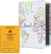 kwmobile Hoesje voor vaccinatieboekje - Hoes voor vaccinatiebewijs in zwart / meerkleurig - Omslag voor geel boekje - Travel Wereldkaart design