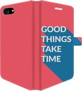 Apple iPhone 7 Telefoonhoesje - Portemonneehoesje  - Met pasjeshouder - Met Quote - Good Things - Rood