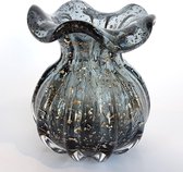 Vaas - Handmade glas - Zwart / antraciet / goud - 11 cm hoog