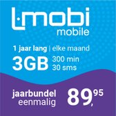 L-Mobi PrePaid Simkaart - ( 1 jaar lang - krijg elke maand 3GB | 300 belminuten | 30 sms'jes) Netwerk van KPN
