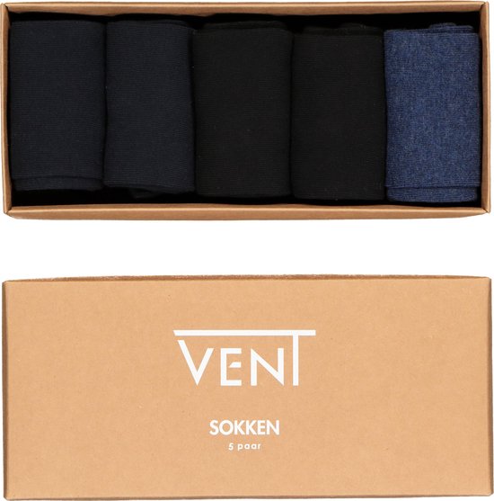 VENT herensokken katoen (5-pack) - zwart - navy en jeansblauw