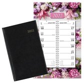 Brepols Bureau Agenda 2022 - Saturnus - 1d/1p - Zwart + Omleg-weekkalender 2022 - Week begint op Maandag - Bloemen-roze