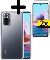 Hoesje Geschikt voor Xiaomi Redmi Note 10 Pro Hoesje Siliconen Case Met 2x Screenprotector - Hoes Geschikt voor Xiaomi Redmi Note 10 Pro Hoes Siliconen - Transparant