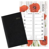 Brepols Bureau Agenda 2022 - Saturnus - 1d/1p - Zwart + Omleg-weekkalender 2022 - Week begint op Zondag - Bloemen-rood