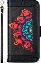 iPhone 12 Pro Book Case Hoesje met Patroon - Pasjeshouder - PU Leer - met Koord - Apple iPhone 12 Pro - Zwart