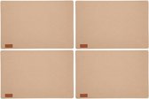 6x stuks rechthoekige placemats met ronde hoeken polyester beige 30 x 45 cm - Placemats/onderleggers - Tafeldecoratie