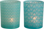 J-Line Windlicht Chevron Glas Medium Azuur Assortiment Van 2