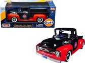 1956 Ford F-100 Pickup GULF (Zwart/Rood) (20 cm) 1/24 Motor Max - Modelauto - Schaalmodel - Model auto - Miniatuurautos - Miniatuur auto