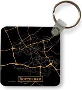 Sleutelhanger - Uitdeelcadeautjes - Kaart - Rotterdam - Zwart - Goud - Plastic