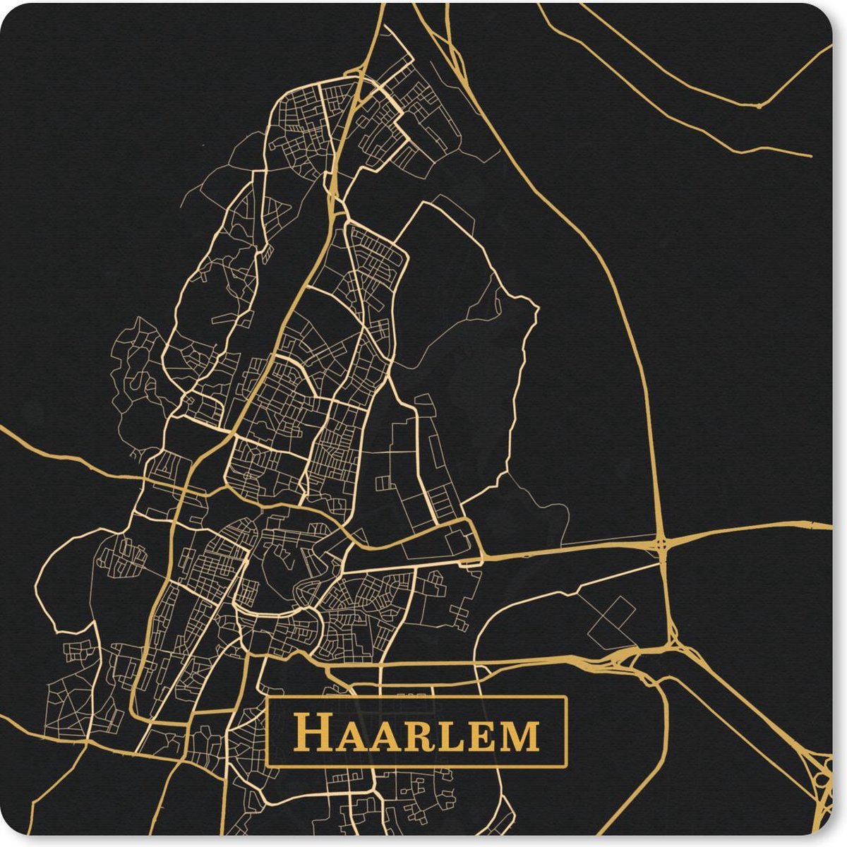 Muismat 30x30 cm - Mousepad Kaart - Haarlem - Luxe - Goud - Zwart - Muismatten