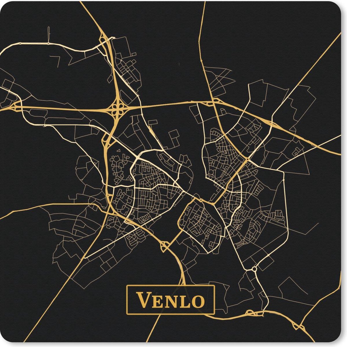 Muismat 30x30 cm - Mousepad Kaart - Venlo - Goud - Zwart - Muismatten