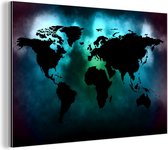 Décoration murale Métal - Peinture Aluminium - Wereldkaart - Zwart - Vert - 180x120 cm