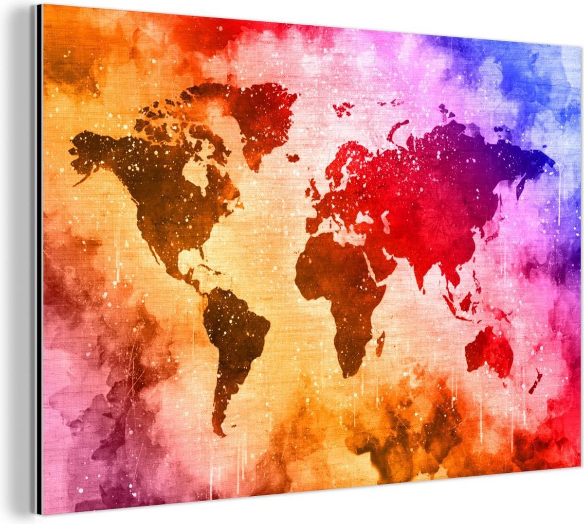 Afbeelding van product MuchoWow  Wanddecoratie Metaal - Aluminium Schilderij - Wereldkaart - Verf - Kleuren - 30x20 cm