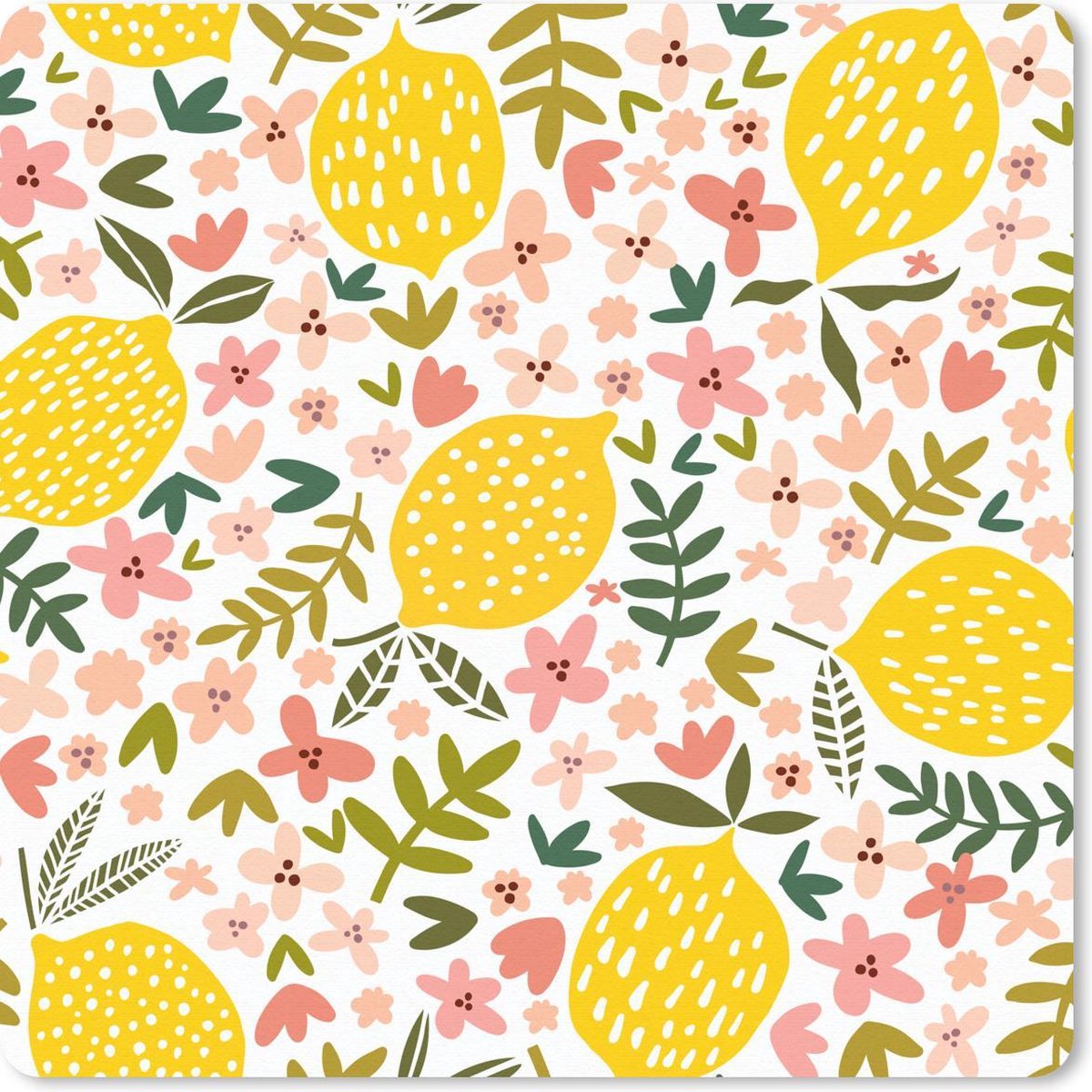 Muismat 20x20 cm - Mousepad Bloemen - Citroen - Bladeren - Zomer - Muismatten
